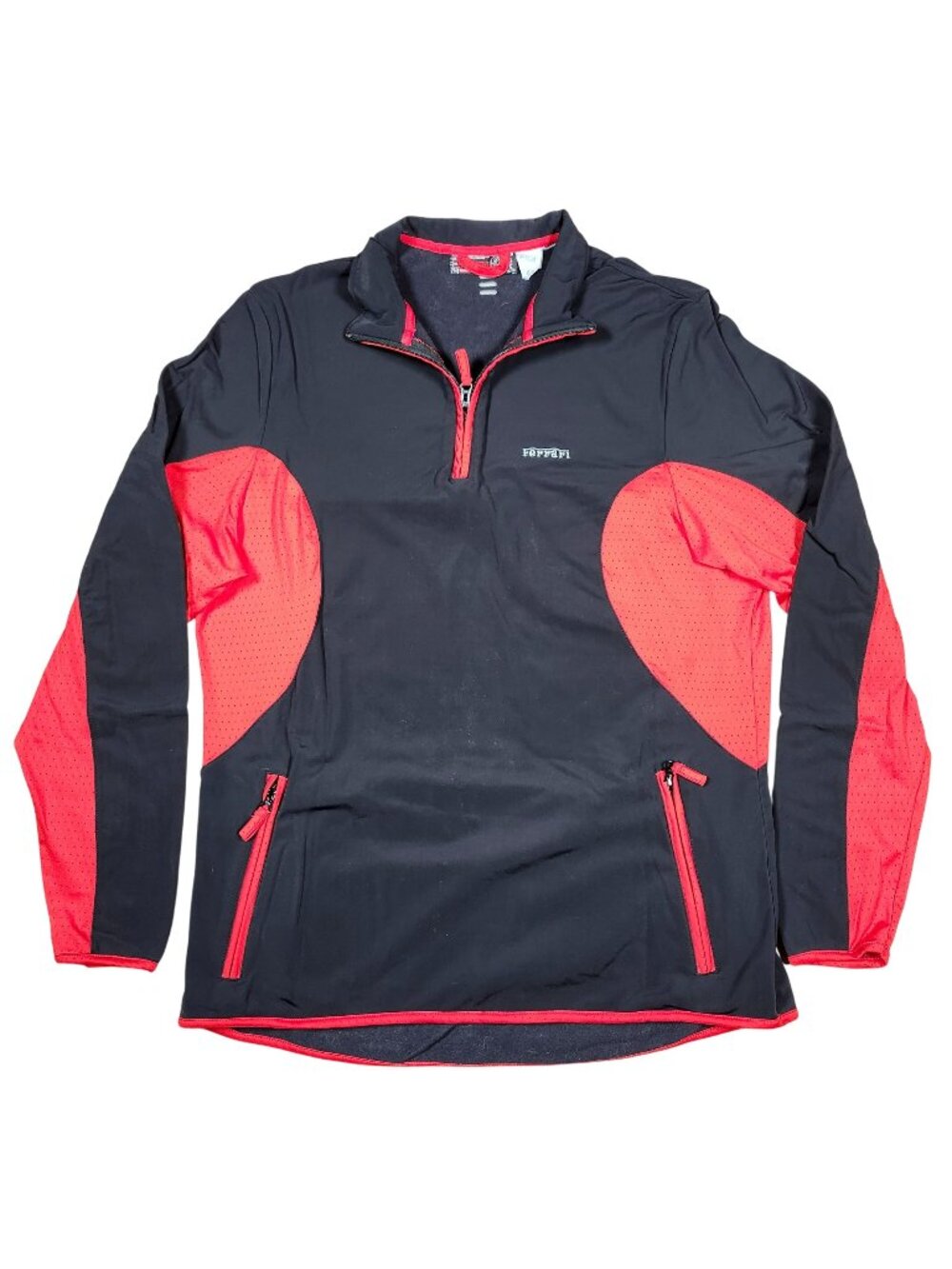 Fila Ferrari Idea Mens Black Red Half Zip Pullover With Zipped Pockets XL Vtg